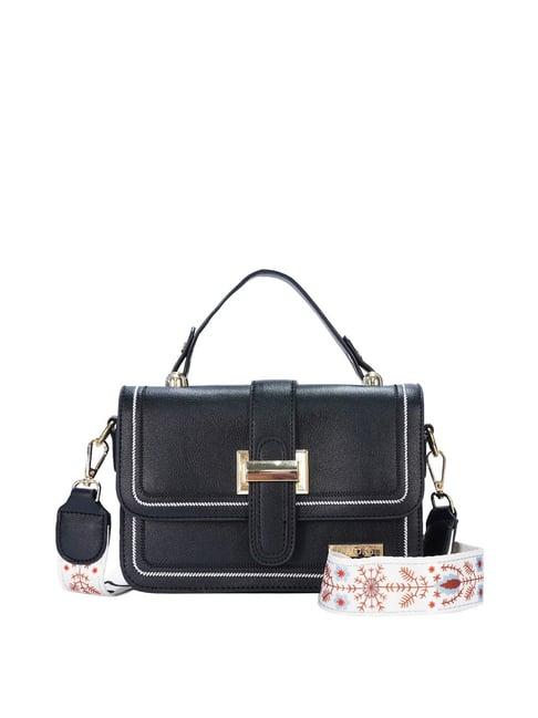 luvoksi black textured medium satchel handbag