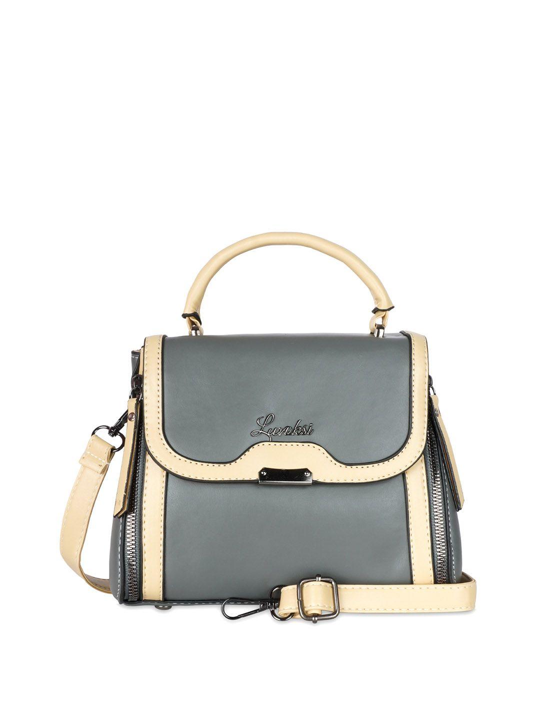 luvoksi grey colourblocked pu swagger satchel with tasselled