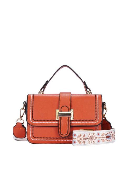 luvoksi orange textured medium satchel handbag