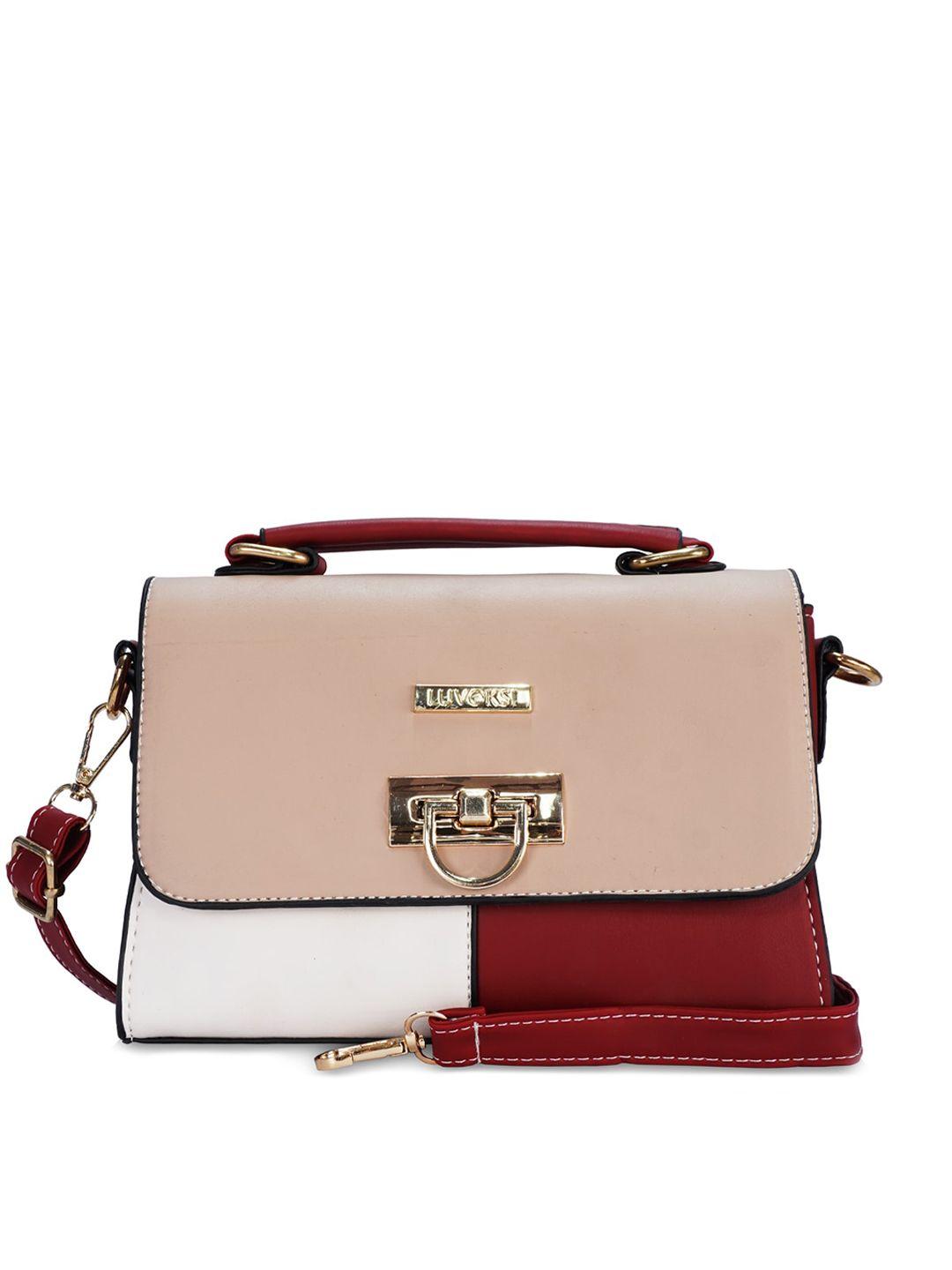 luvoksi red colourblocked pu swagger satchel with tasselled