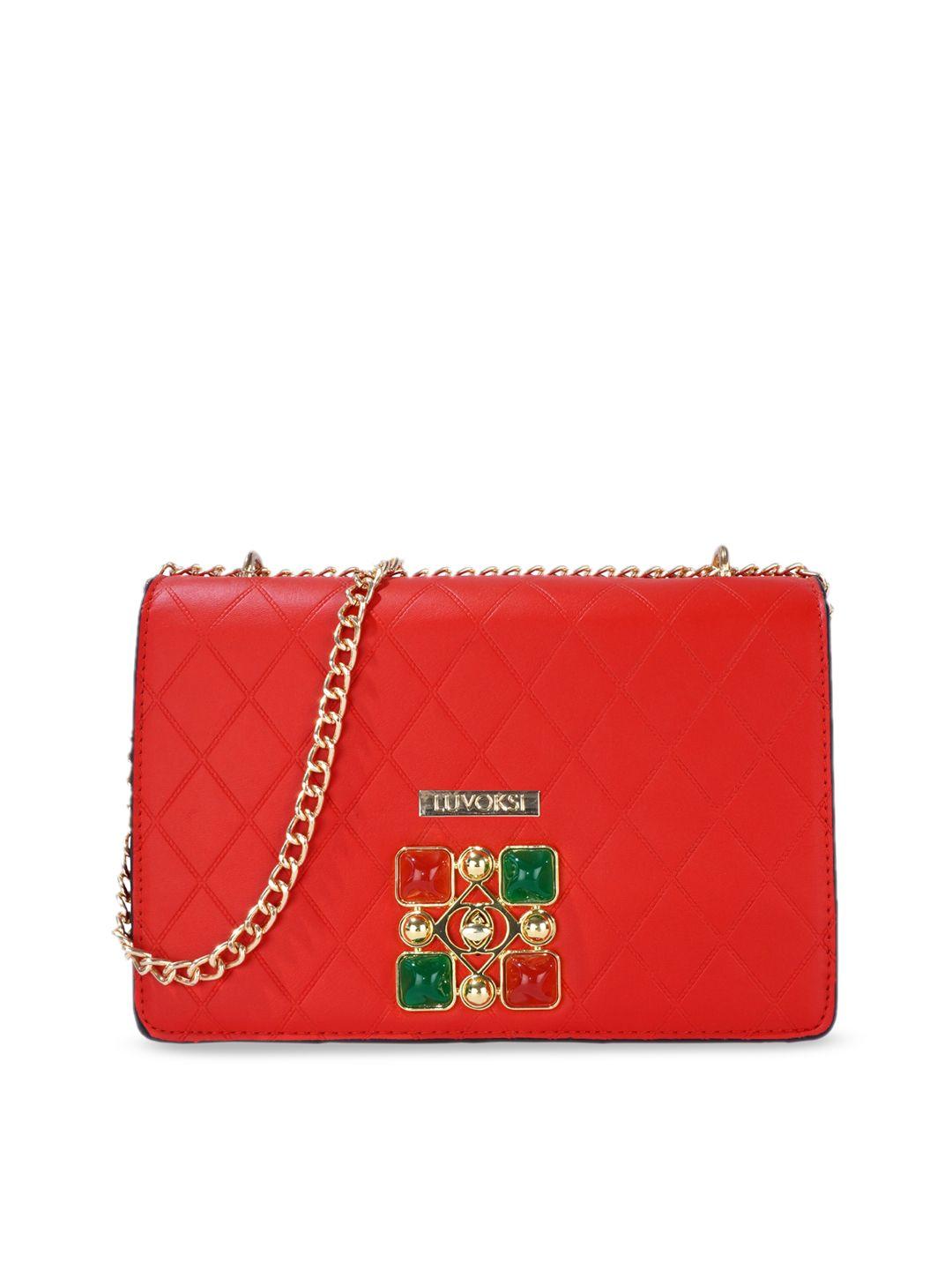 luvoksi red quilted structured sling bag