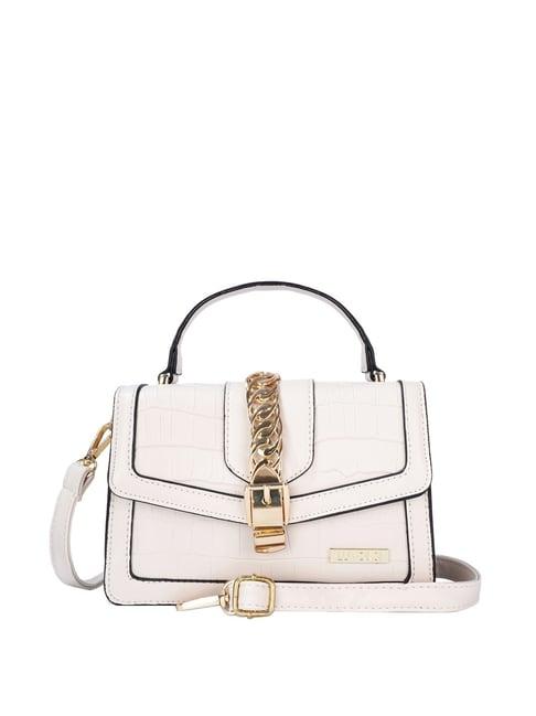 luvoksi white textured medium satchel handbag