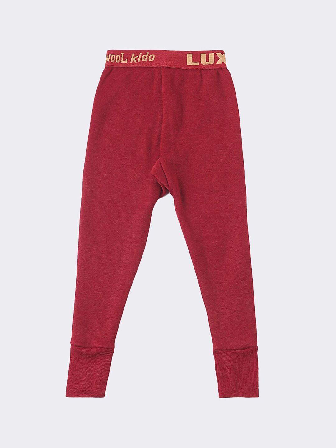 lux cottswool boys pack of 2 maroon solid cotton thermal bottoms