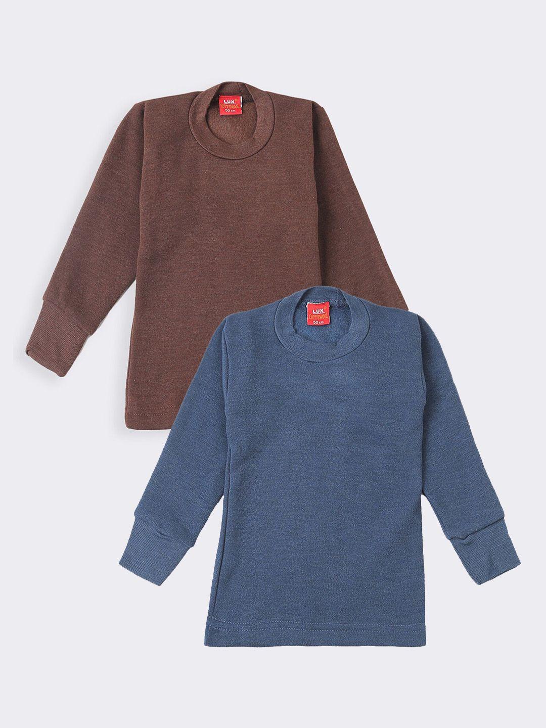lux cottswool boys pack of 2 solid knitted cotton thermal tops