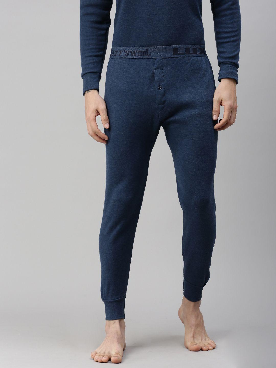 lux cottswool men blue solid cotton thermal bottom