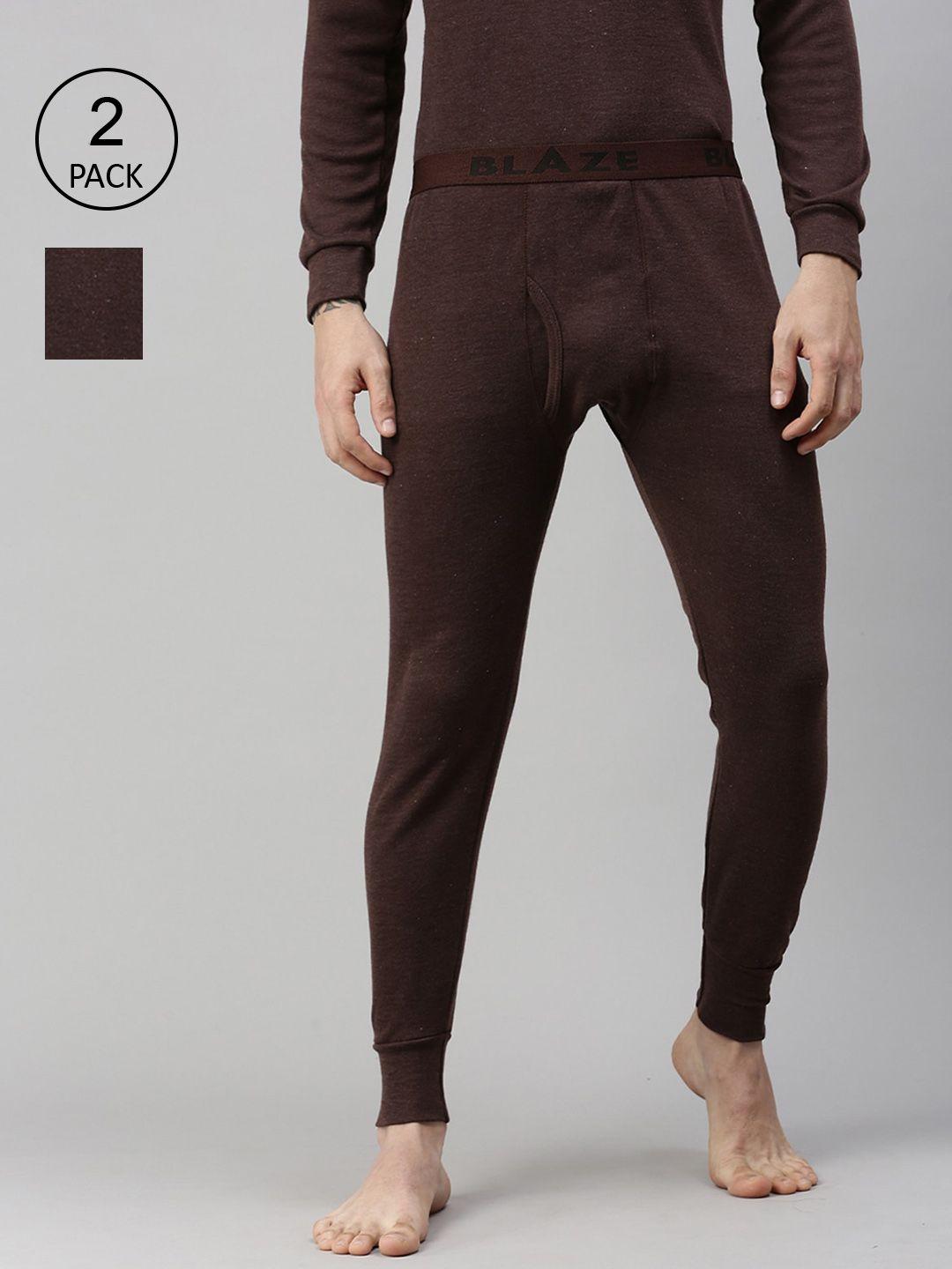 lux cottswool pack of 2 men brown solid thermal bottoms