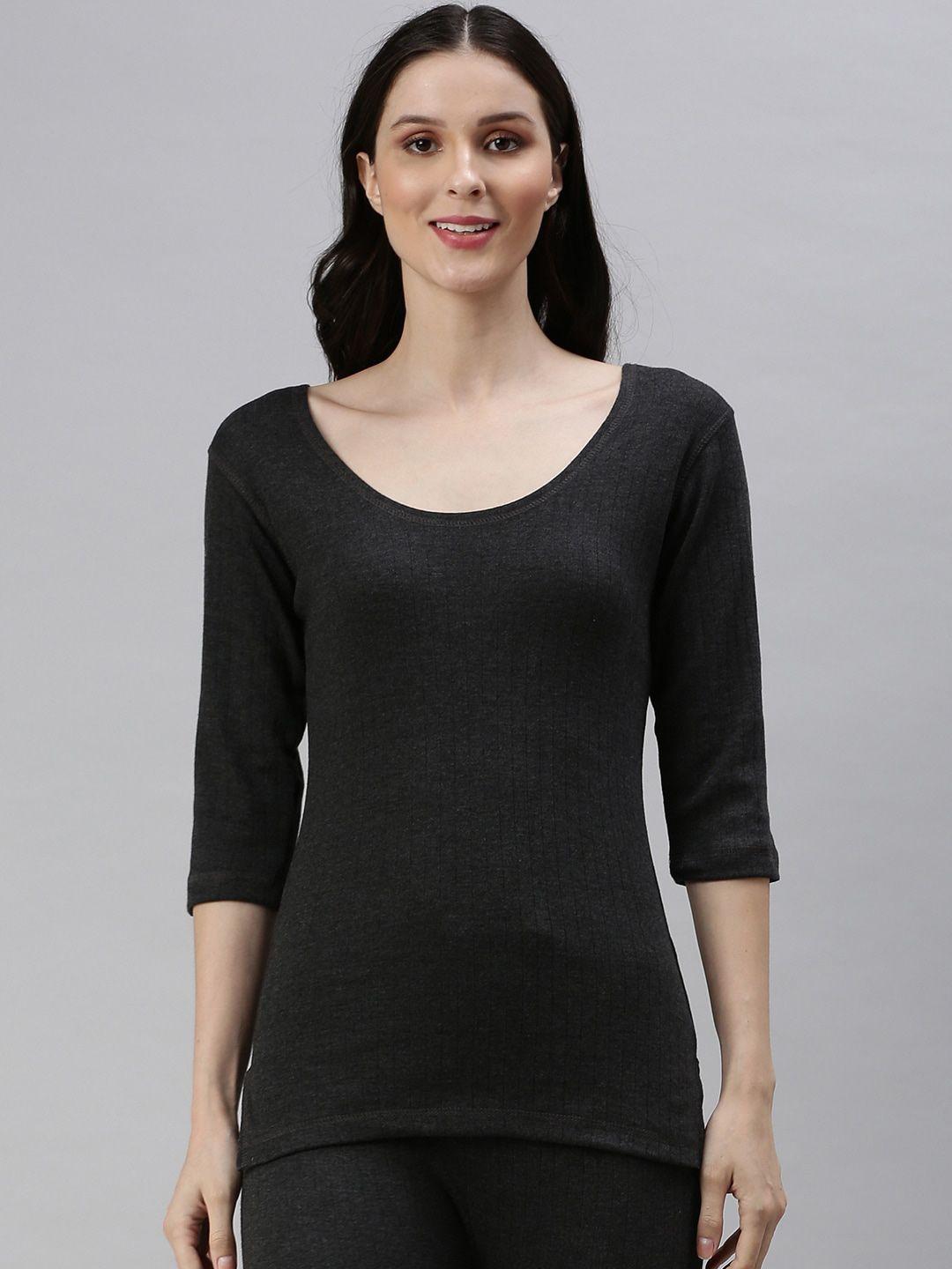 lux cottswool women black solid lux parker cotton thermal top