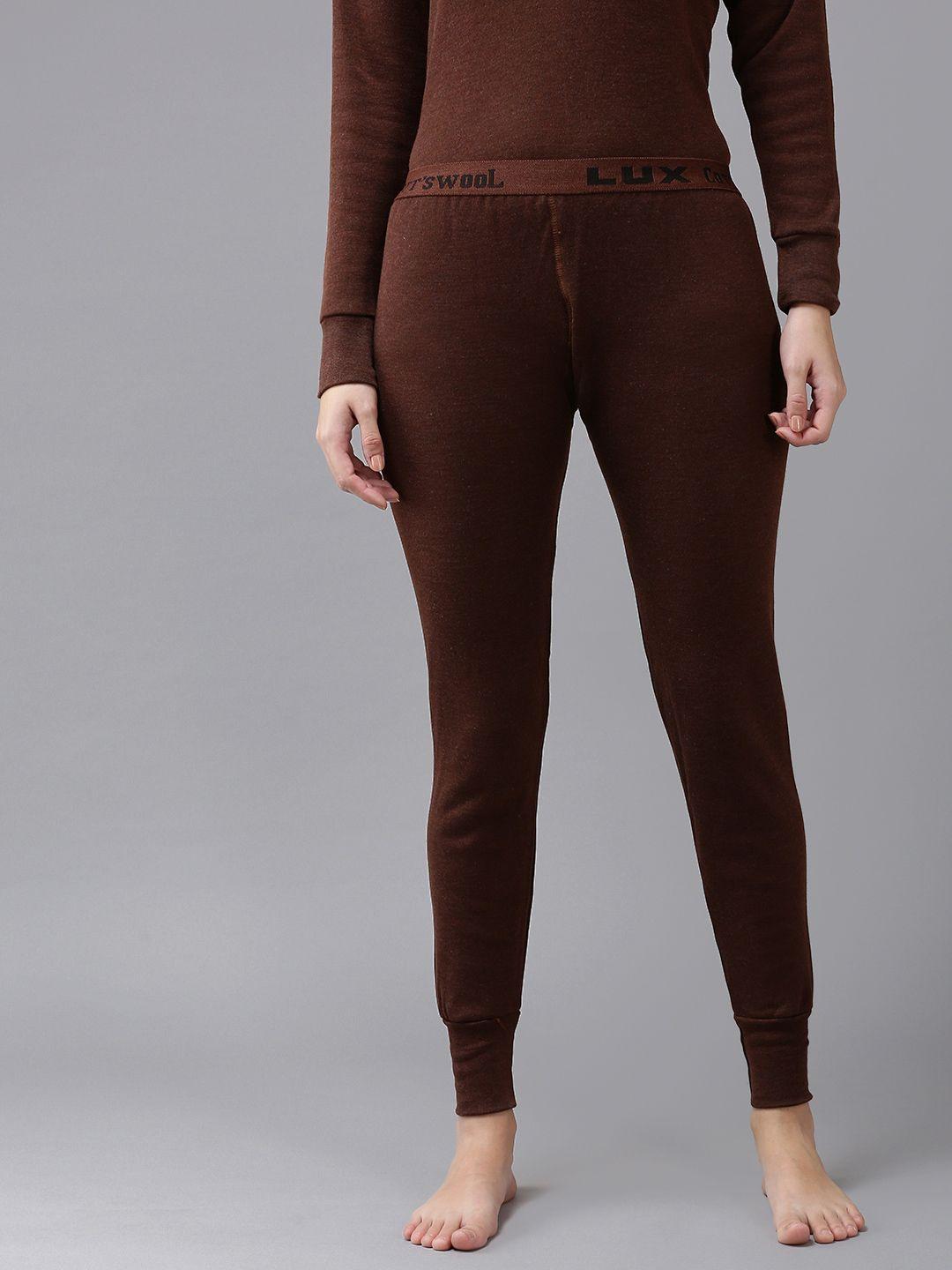 lux cottswool women brown solid cotton thermal bottom