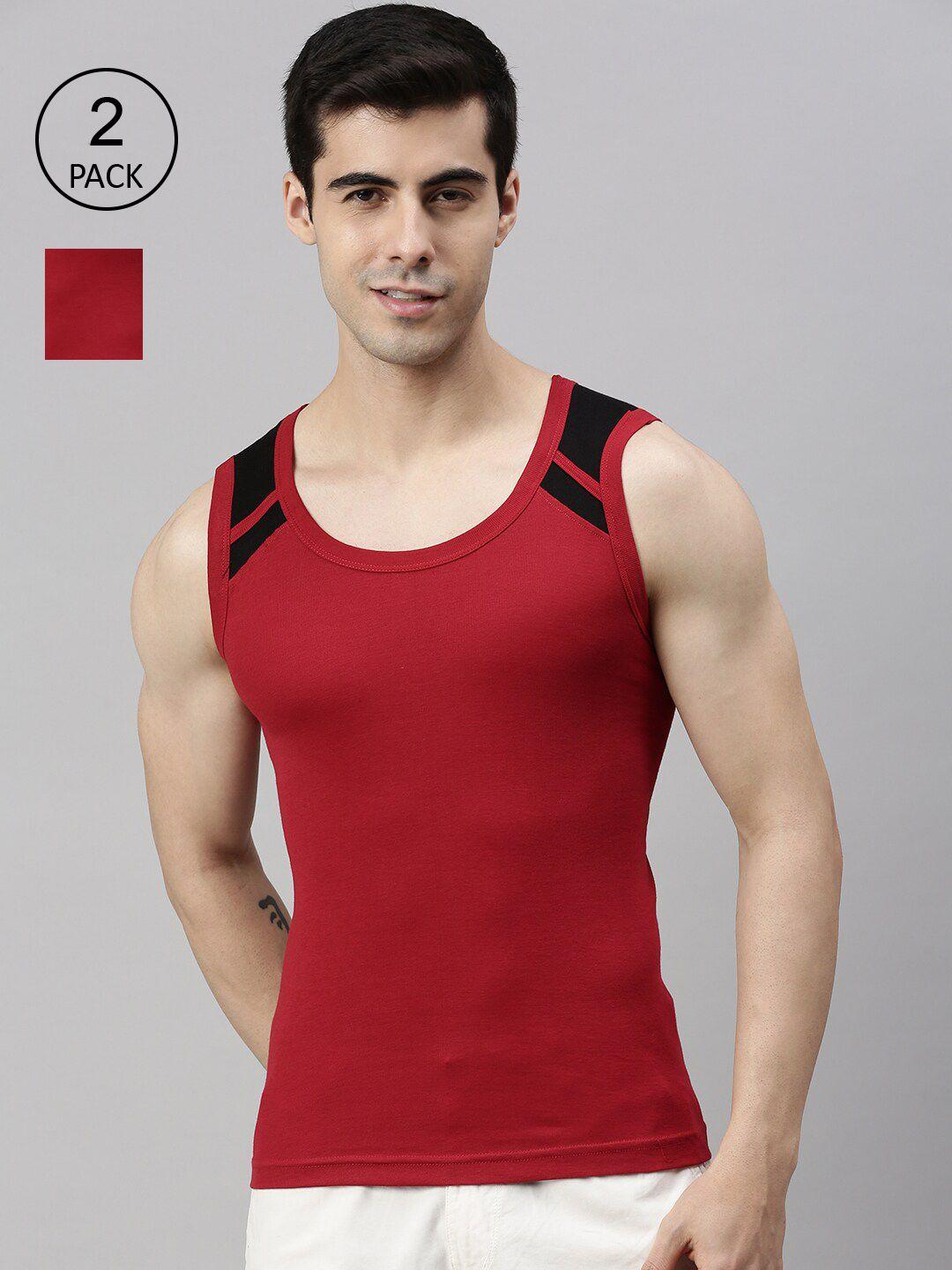 lux cozi men pack of 2 red solid gym innerwear vests