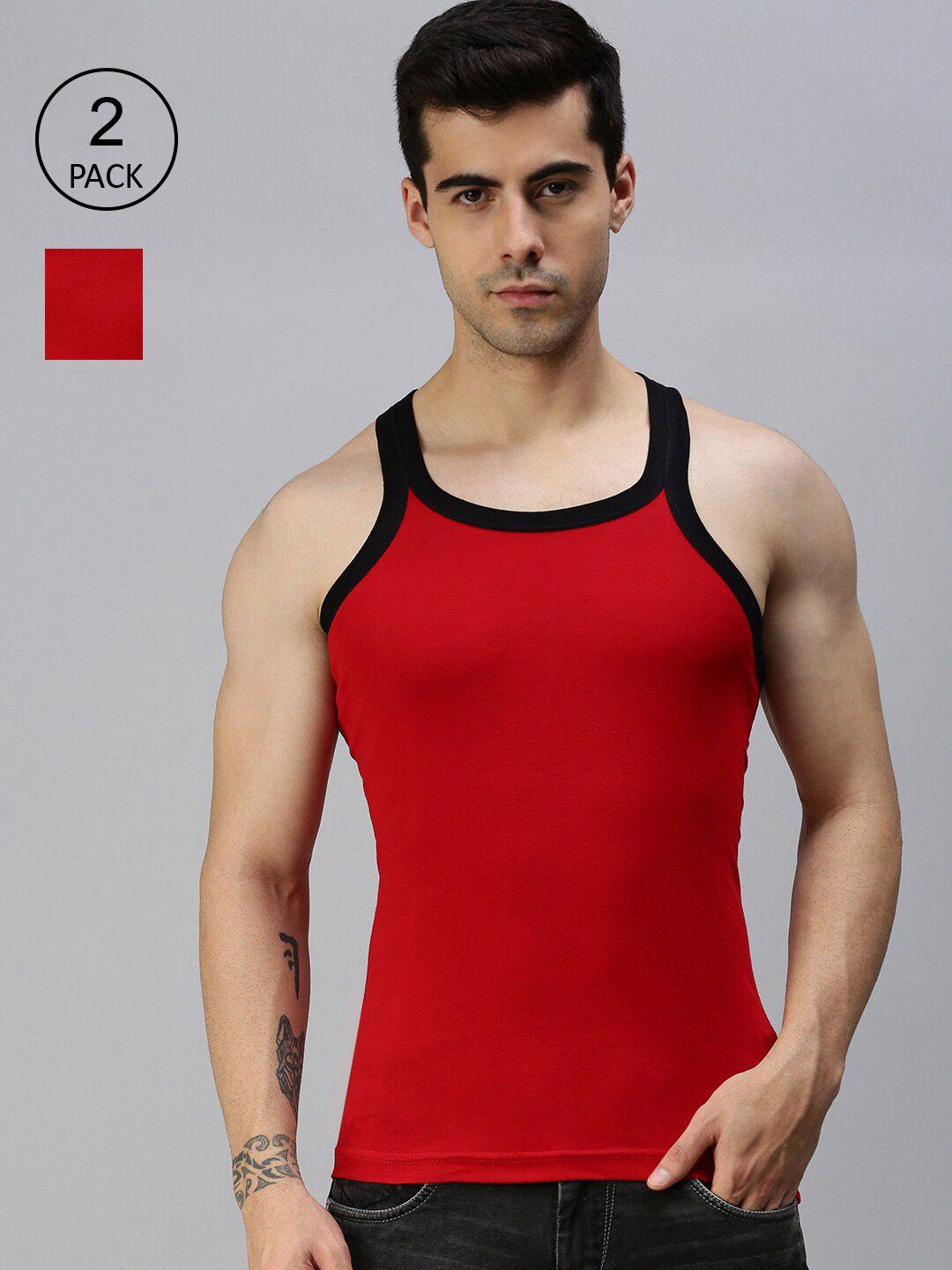 lux cozi men pack of 2 red solid organic cotton innerwear vests