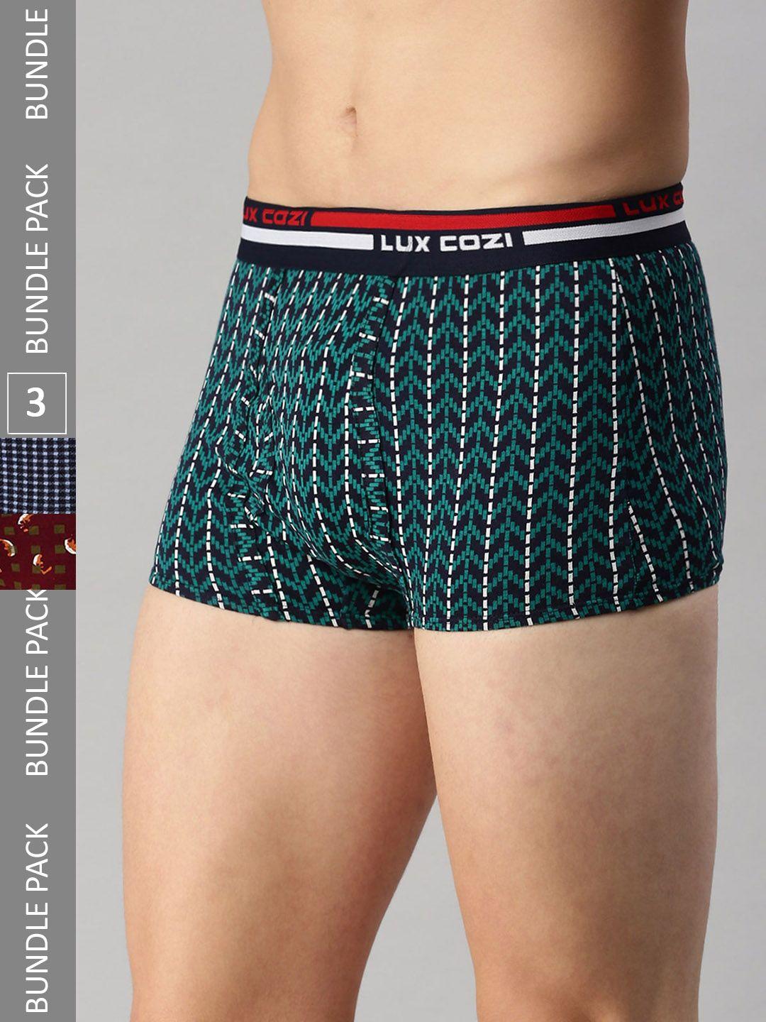 lux cozi men pack of 3 assorted pure cotton trunks- cozi_bigshot_sl_print_oe_ast2_3pc