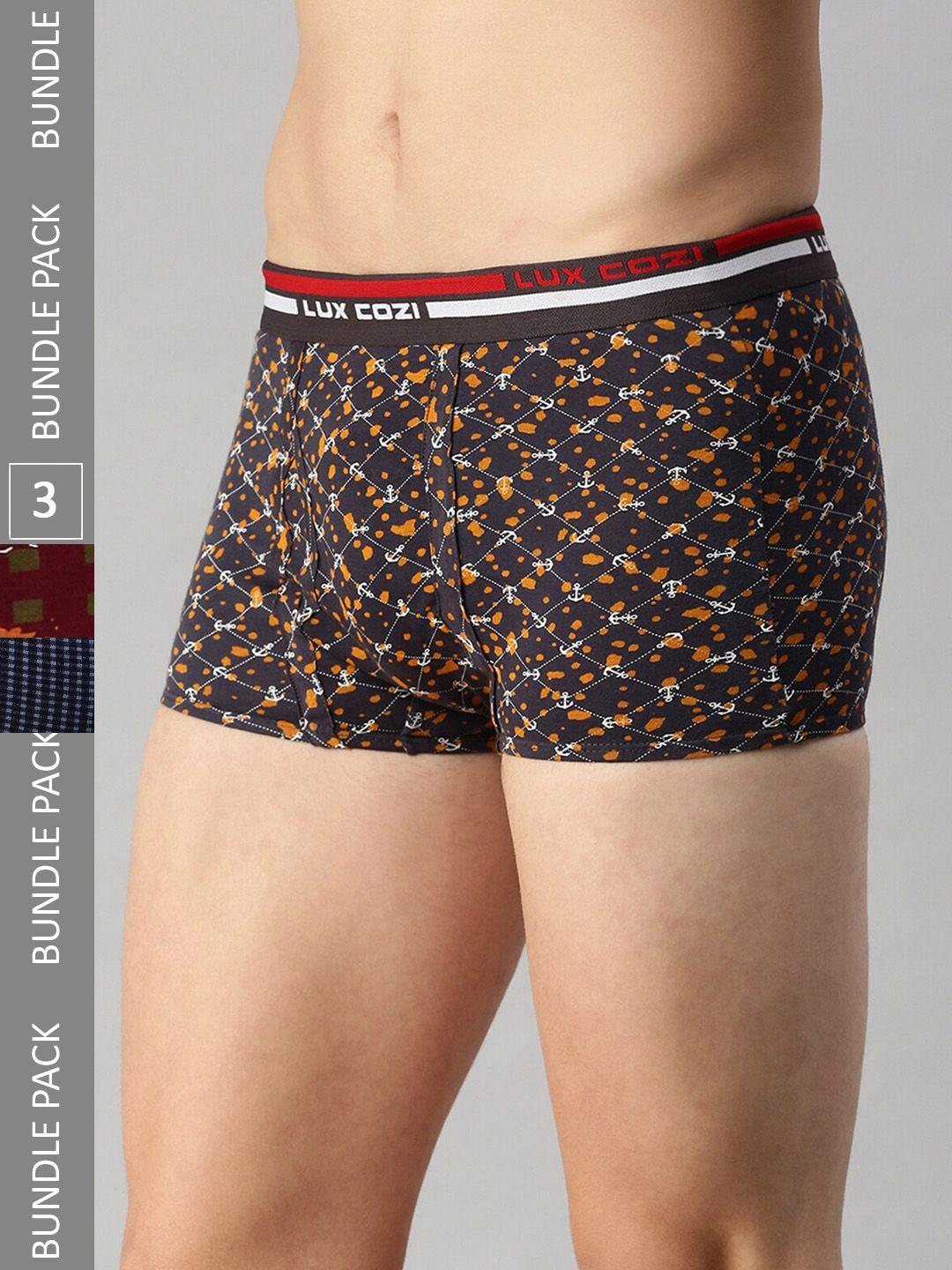 lux cozi men pack of 3 assorted pure cotton trunks- cozi_bigshot_sl_print_oe_ast5
