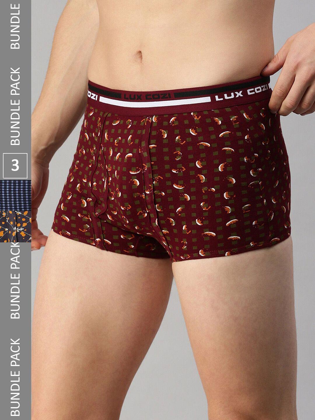 lux cozi men pack of 3 assorted skin-friendly label free comfort short cotton trunk