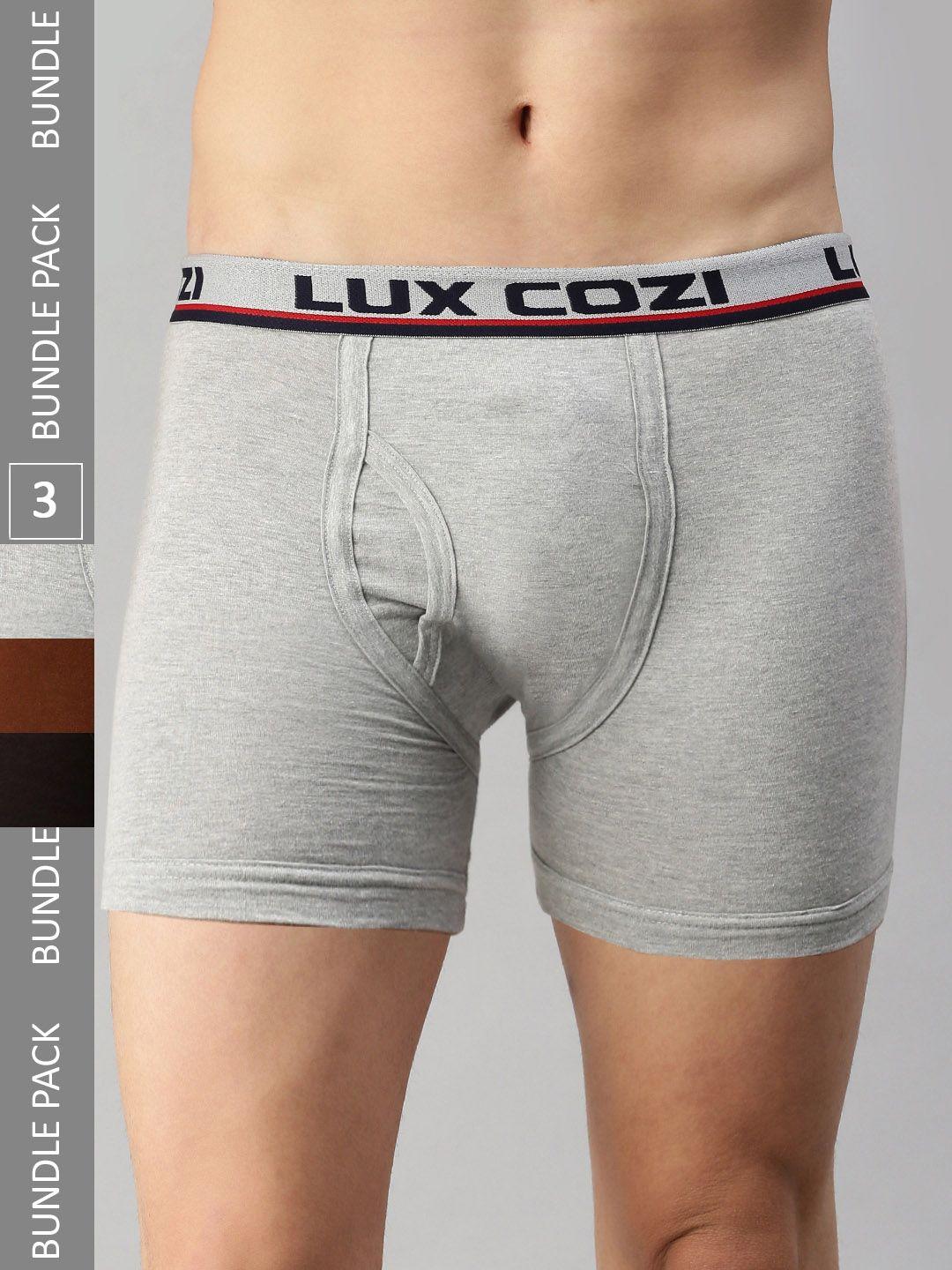 lux cozi men pack of 3 mid rise skin-friendly label free comfort long cotton trunk