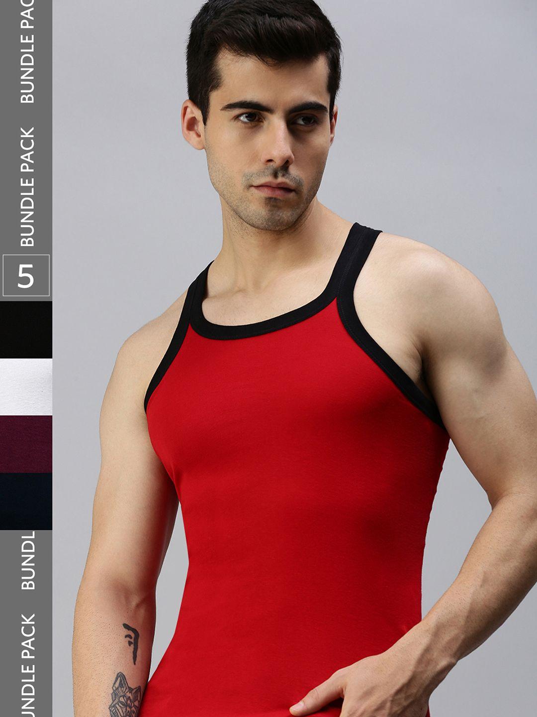 lux cozi men pack of 5 assorted pure cotton innerwear gym vests