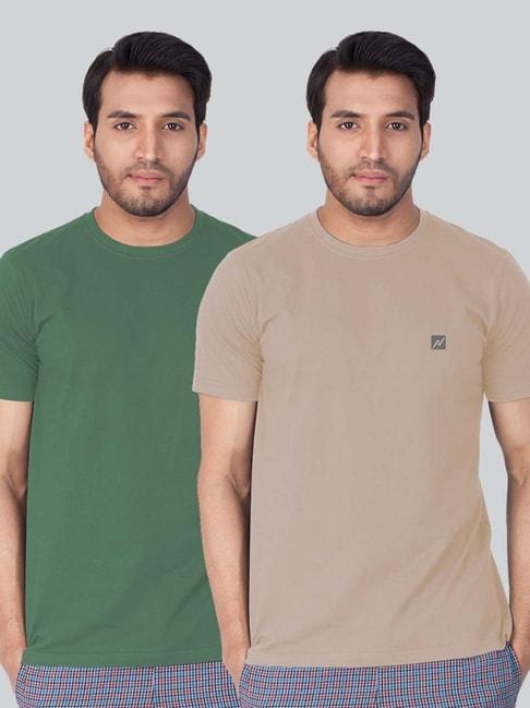 lux nitro green & ecru regular fit t-shirt pack of - 2