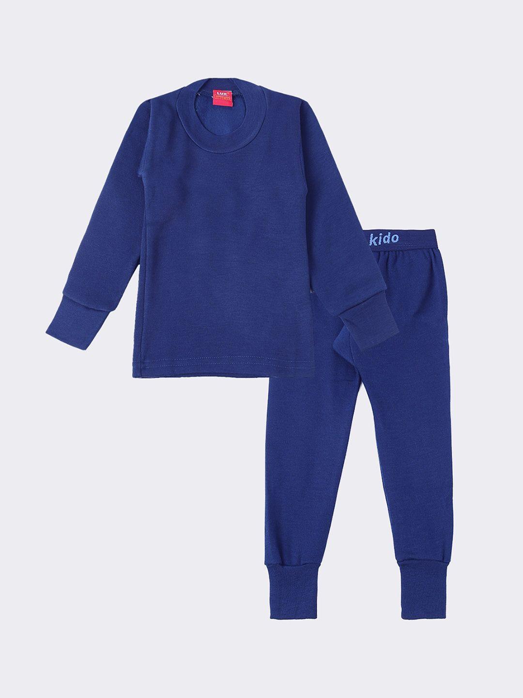 lux cottswool boys blue solid cotton thermal set