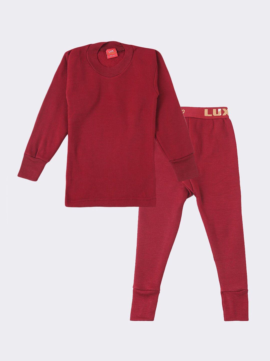 lux cottswool boys maroon red solid cotton thermal set
