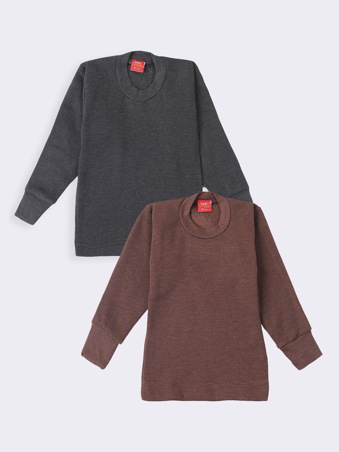lux cottswool boys pack of 2 black & brown solid thermal tops