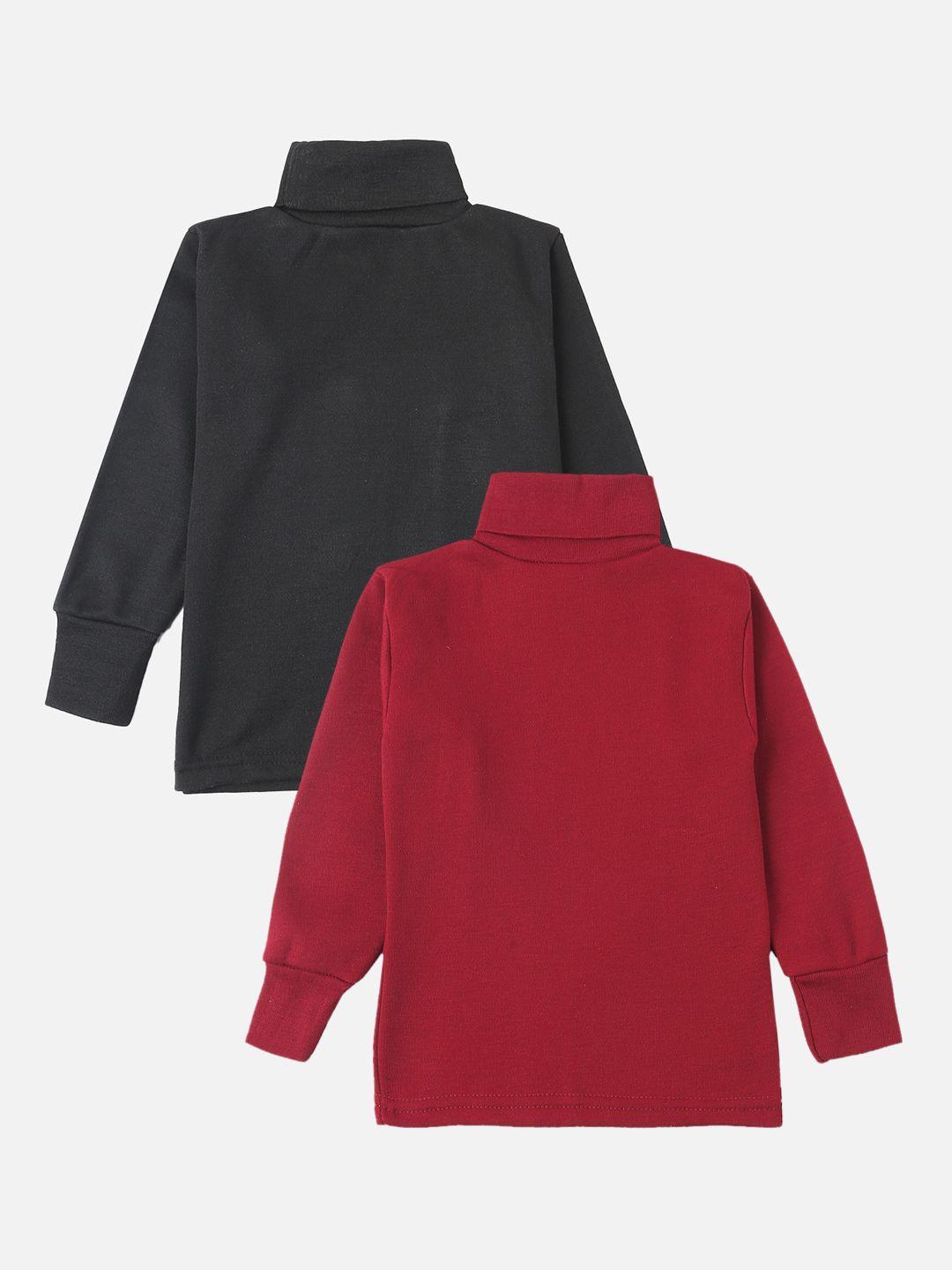 lux cottswool boys pack of 2 black and maroon solid cotton thermal tops
