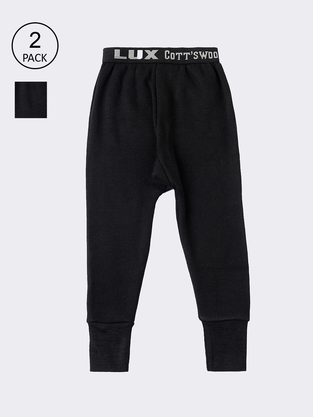 lux cottswool boys pack of 2 black solid cotton thermal bottoms