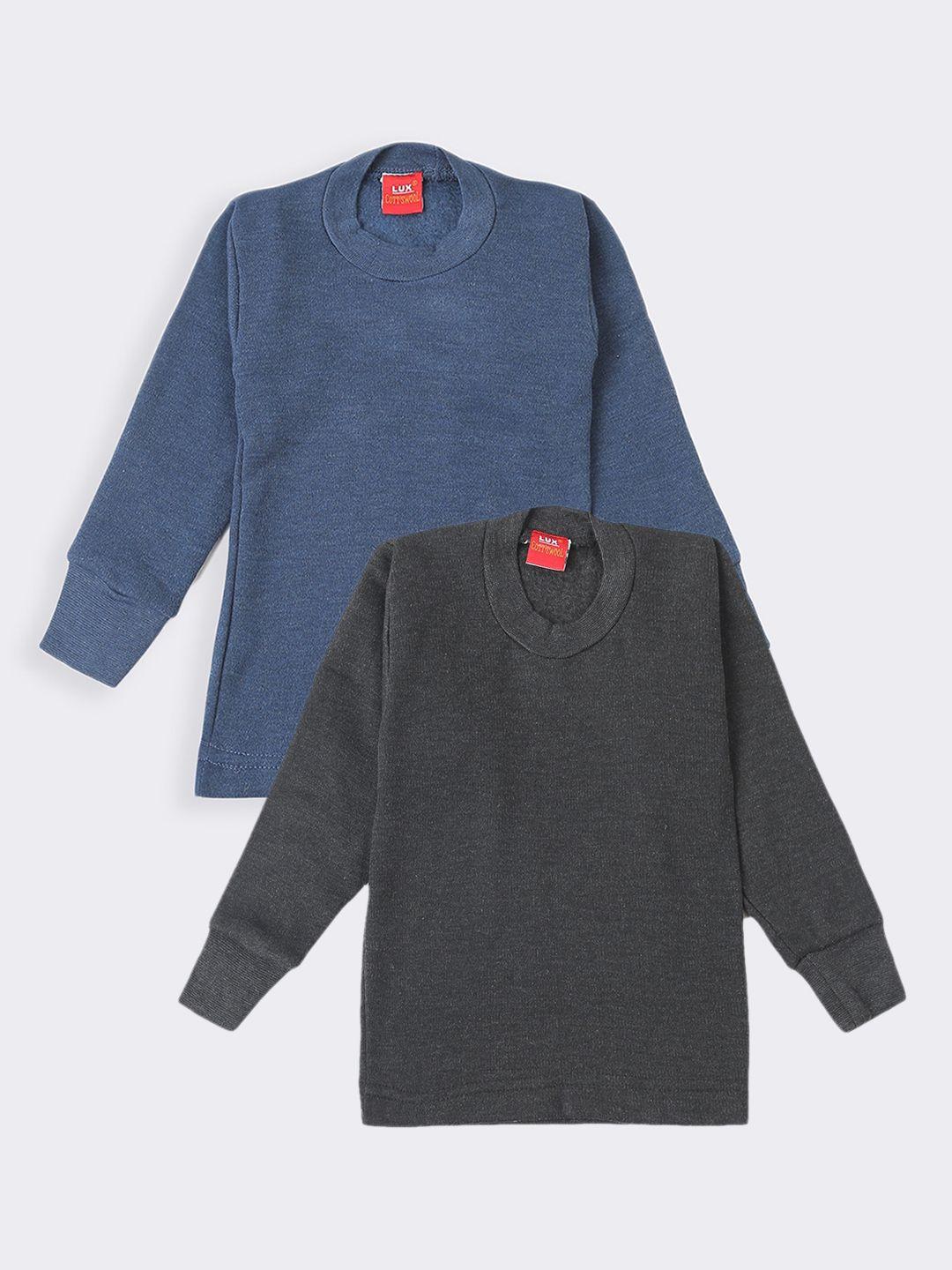 lux cottswool boys pack of 2 blue and black solid cotton thermal tops