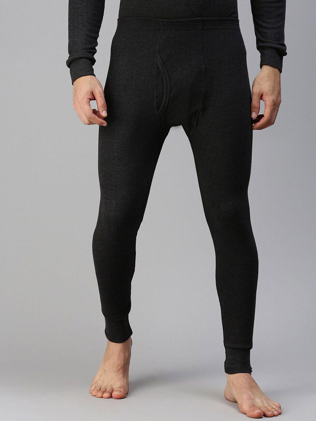 lux cottswool men black  solid cotton thermal bottoms