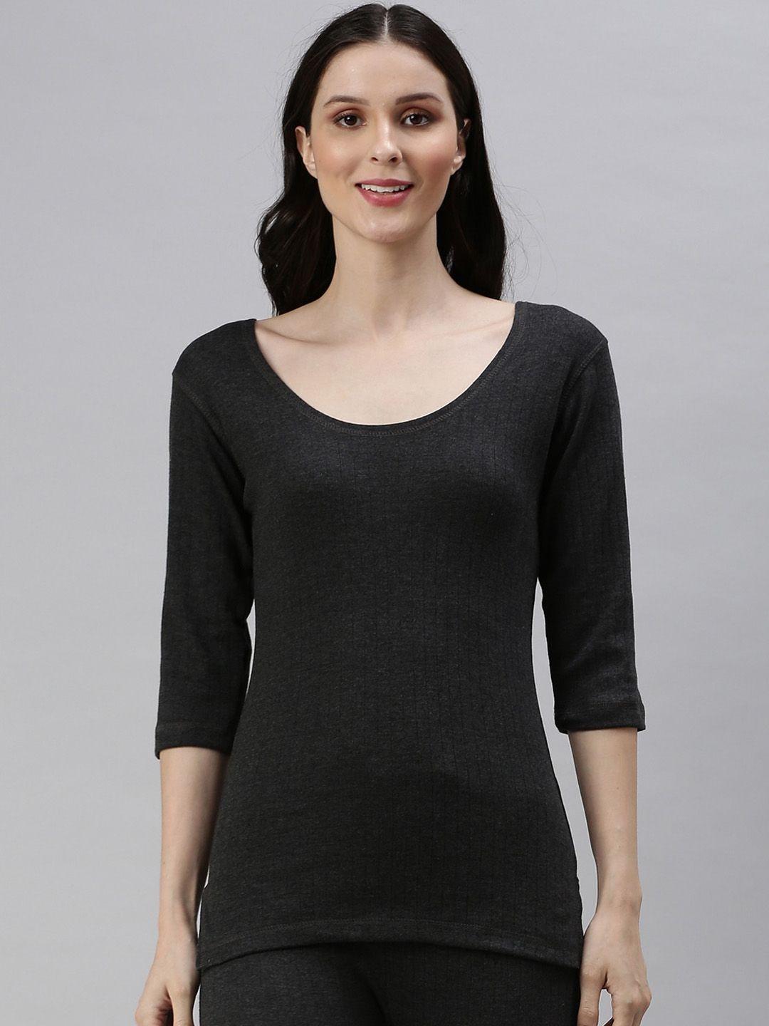 lux cottswool women black solid cotton lux parker thermal top