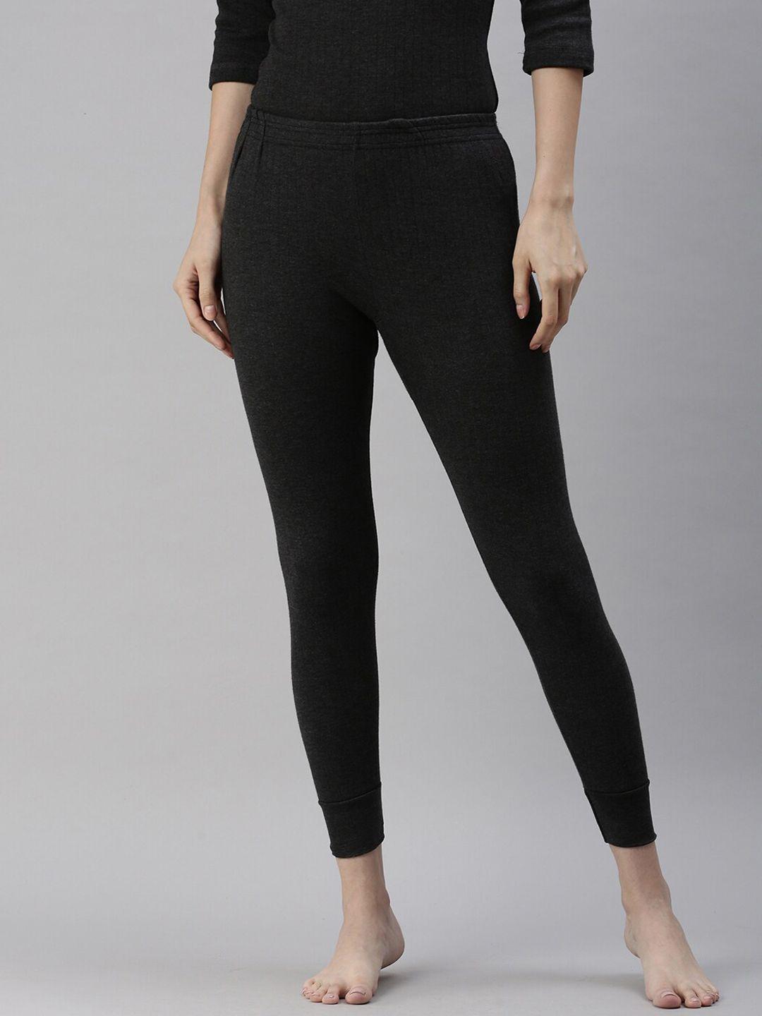 lux cottswool women black solid lux parker cotton thermal bottoms