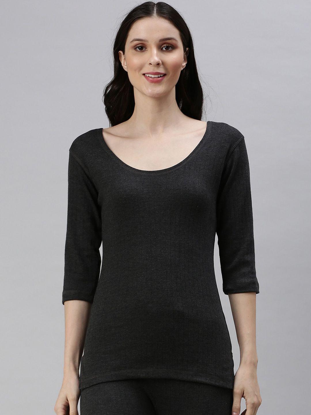 lux cottswool women black solid slim-fit lux parker cotton thermal top