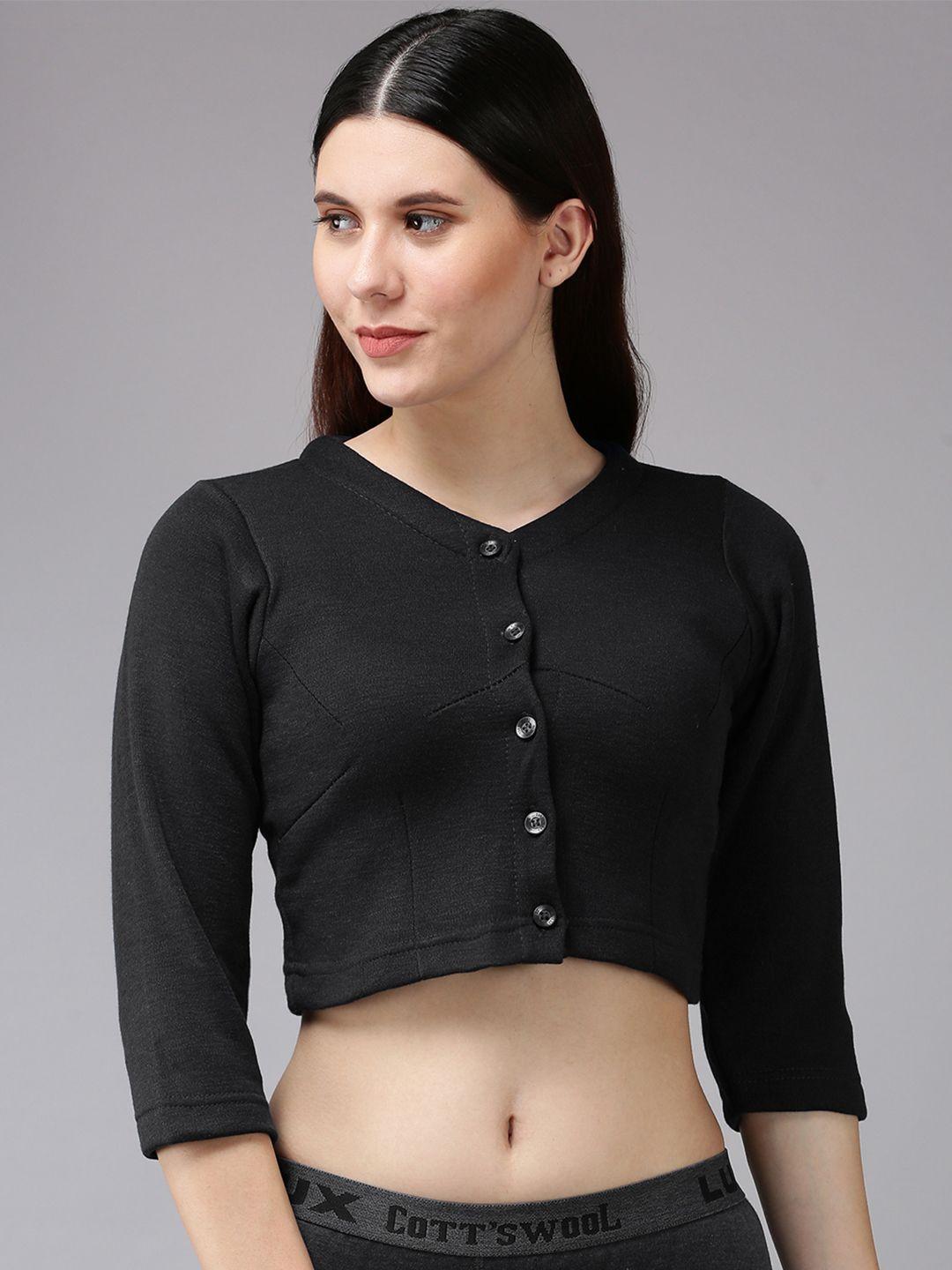 lux cottswool women black solid thermal top