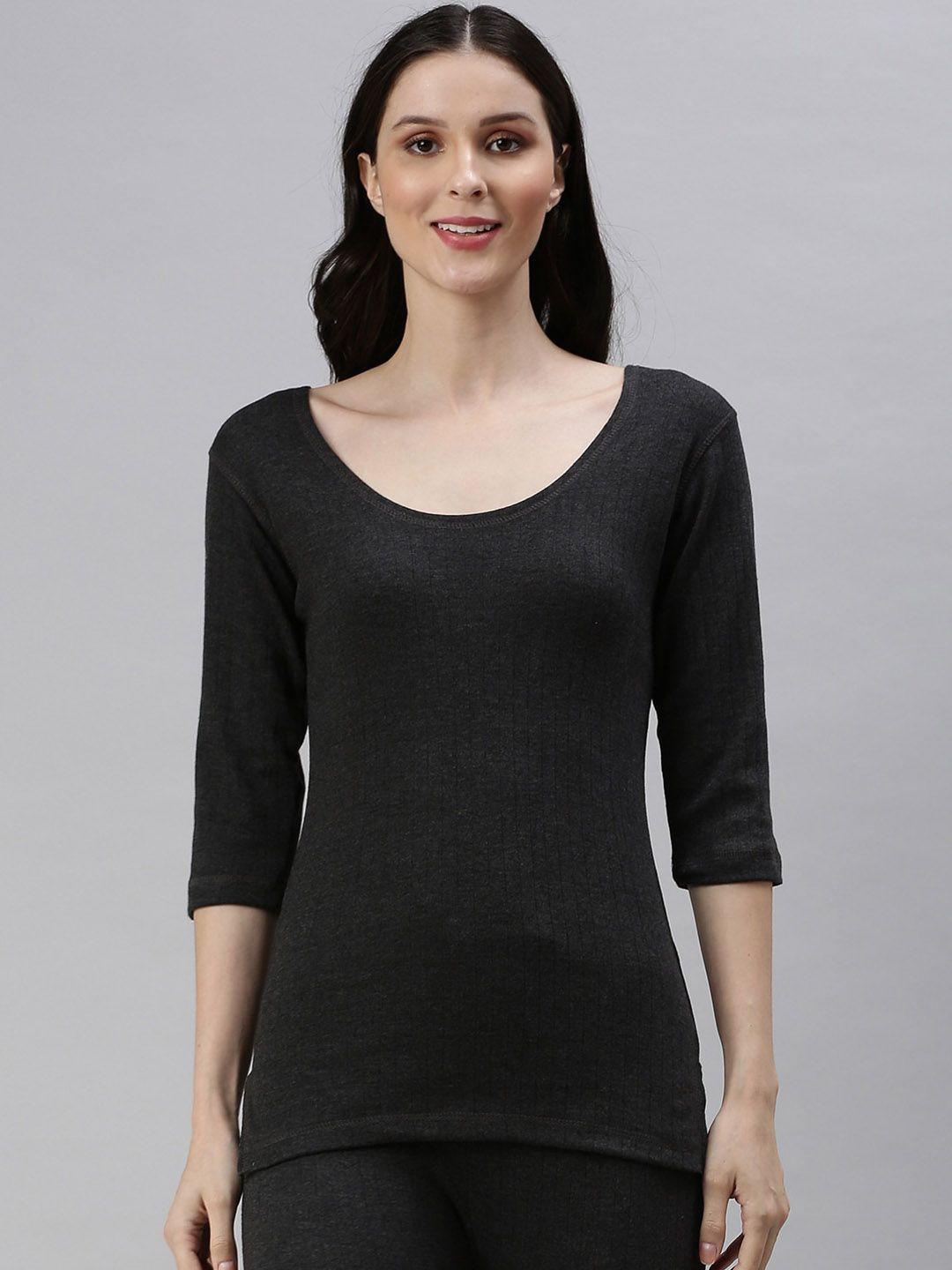 lux cottswool women black striped lux parker cotton thermal top