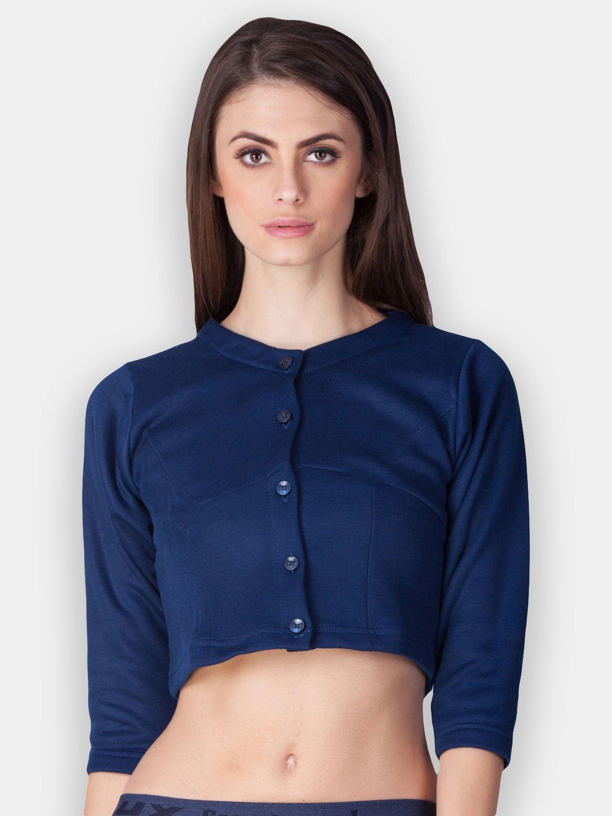 lux cottswool women blue solid slim-fit cotton thermal top