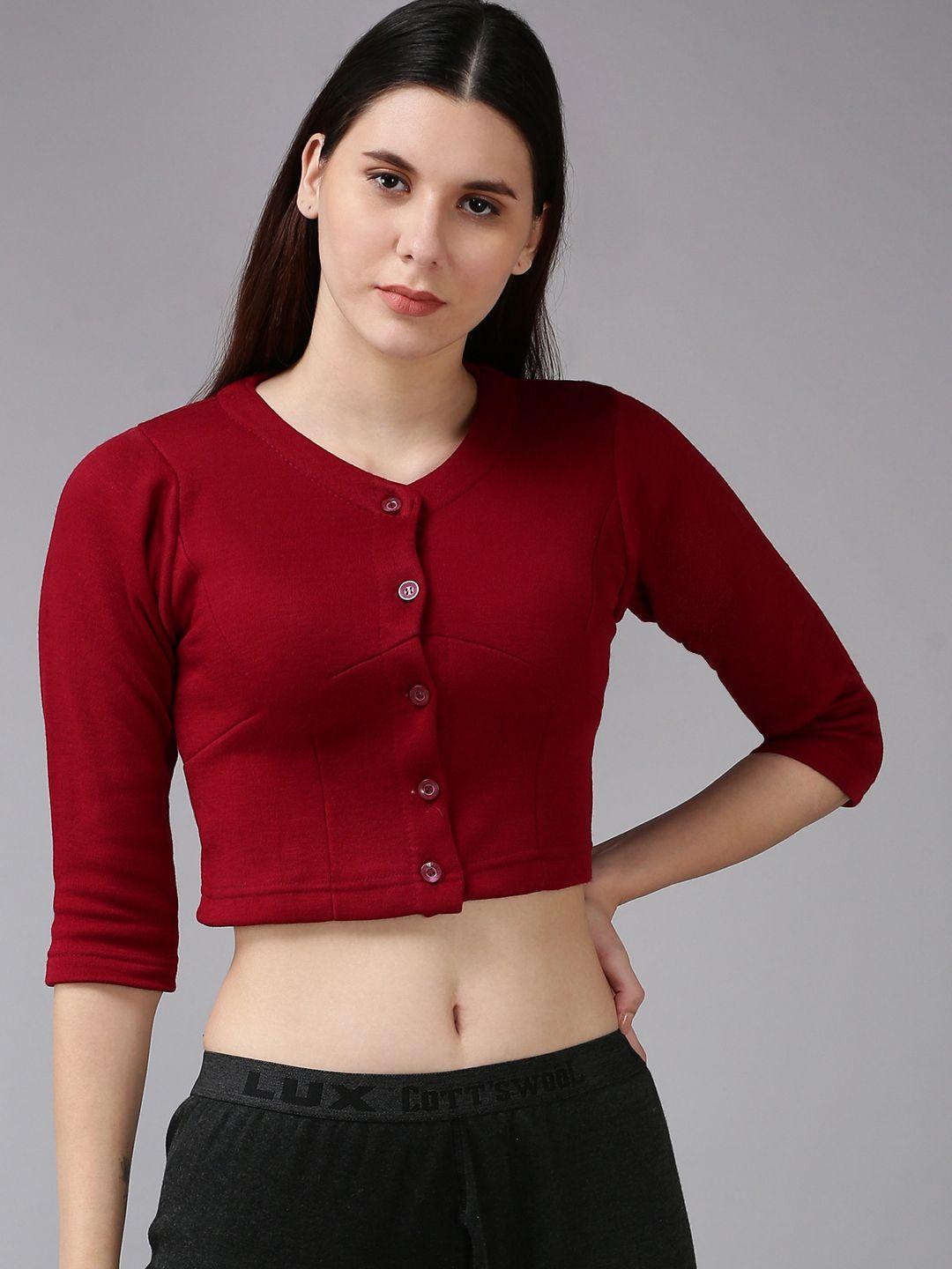 lux cottswool women maroon crop thermal top