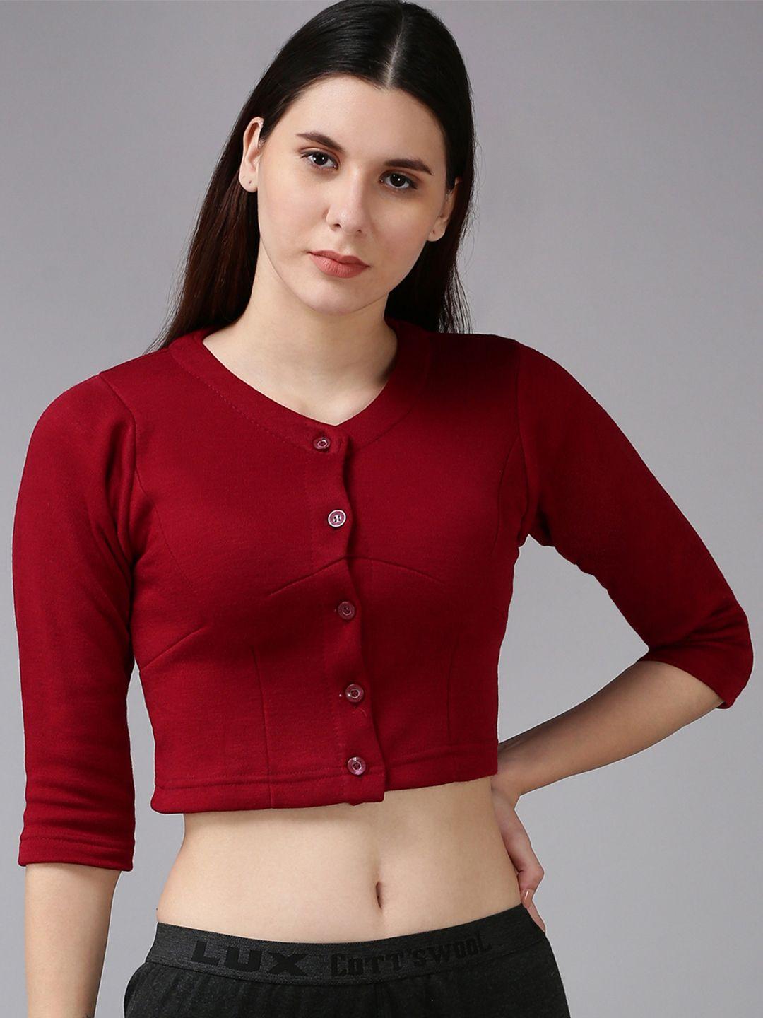 lux cottswool women maroon thermal crop top