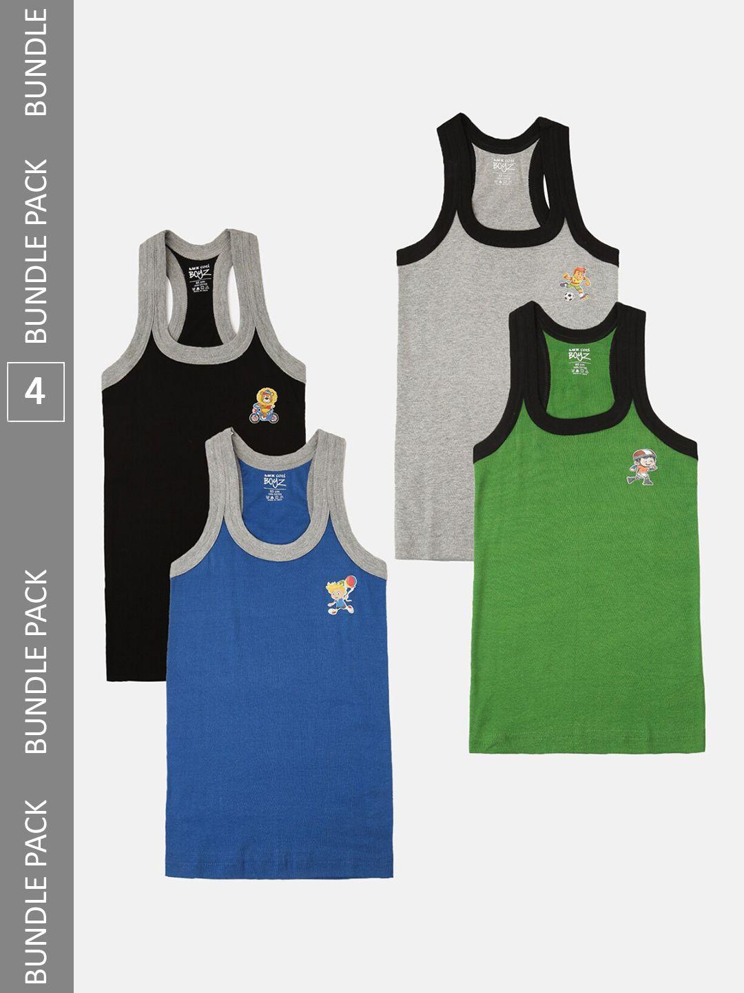 lux cozi boys pack of 4 assorted cotton sleeveless innerwear vests