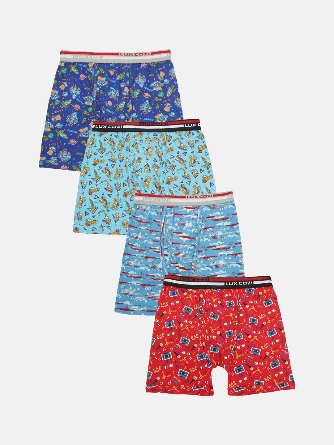lux cozi boys pack of 4 assorted printed moisture-wicking trunks