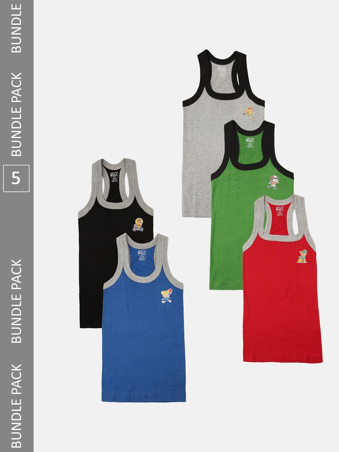 lux cozi boys pack of 5 assorted cotton sleeveless innerwear vests