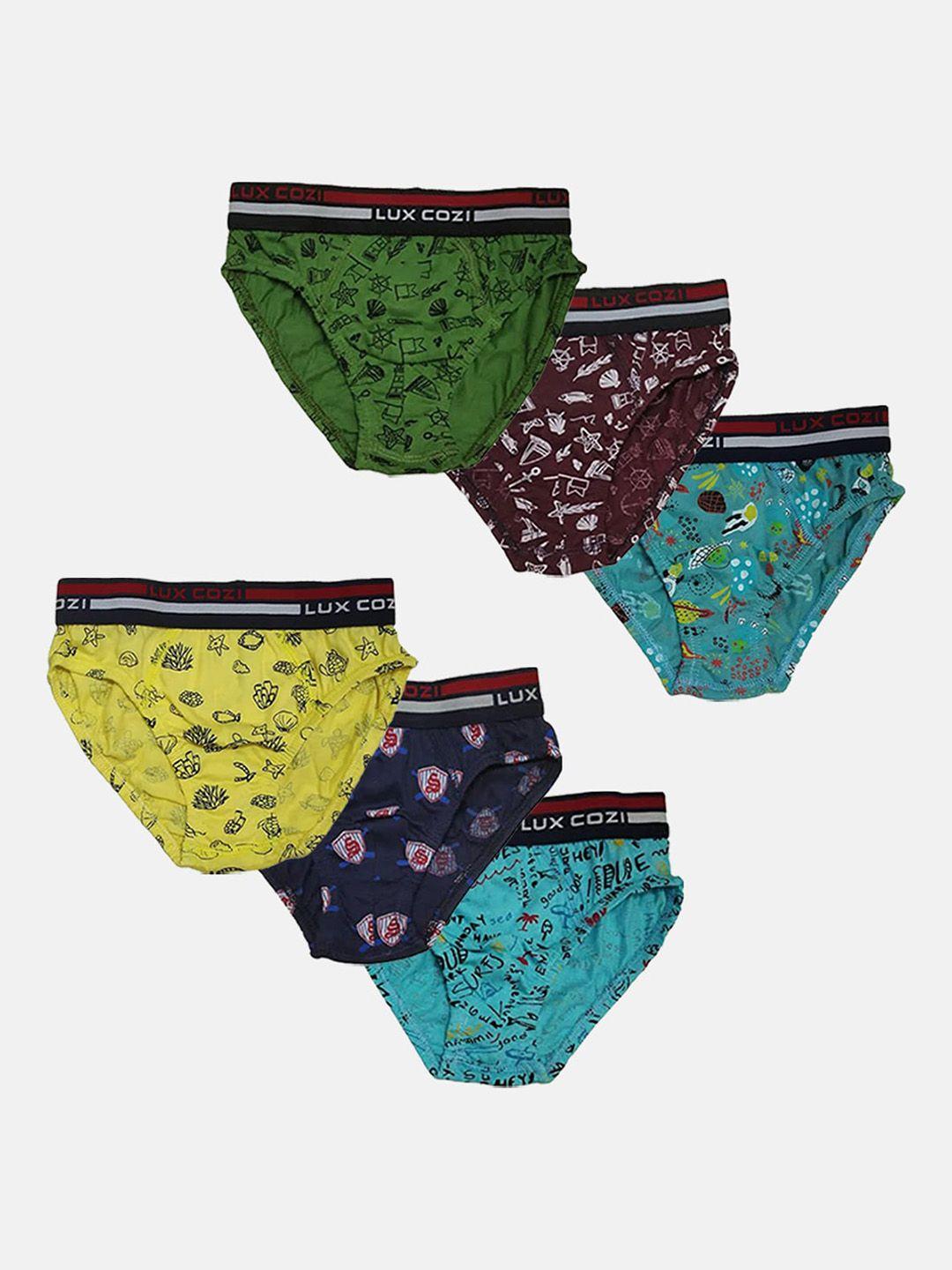 lux cozi boys pack of 6 assorted anti-odour conversational printed basic briefs