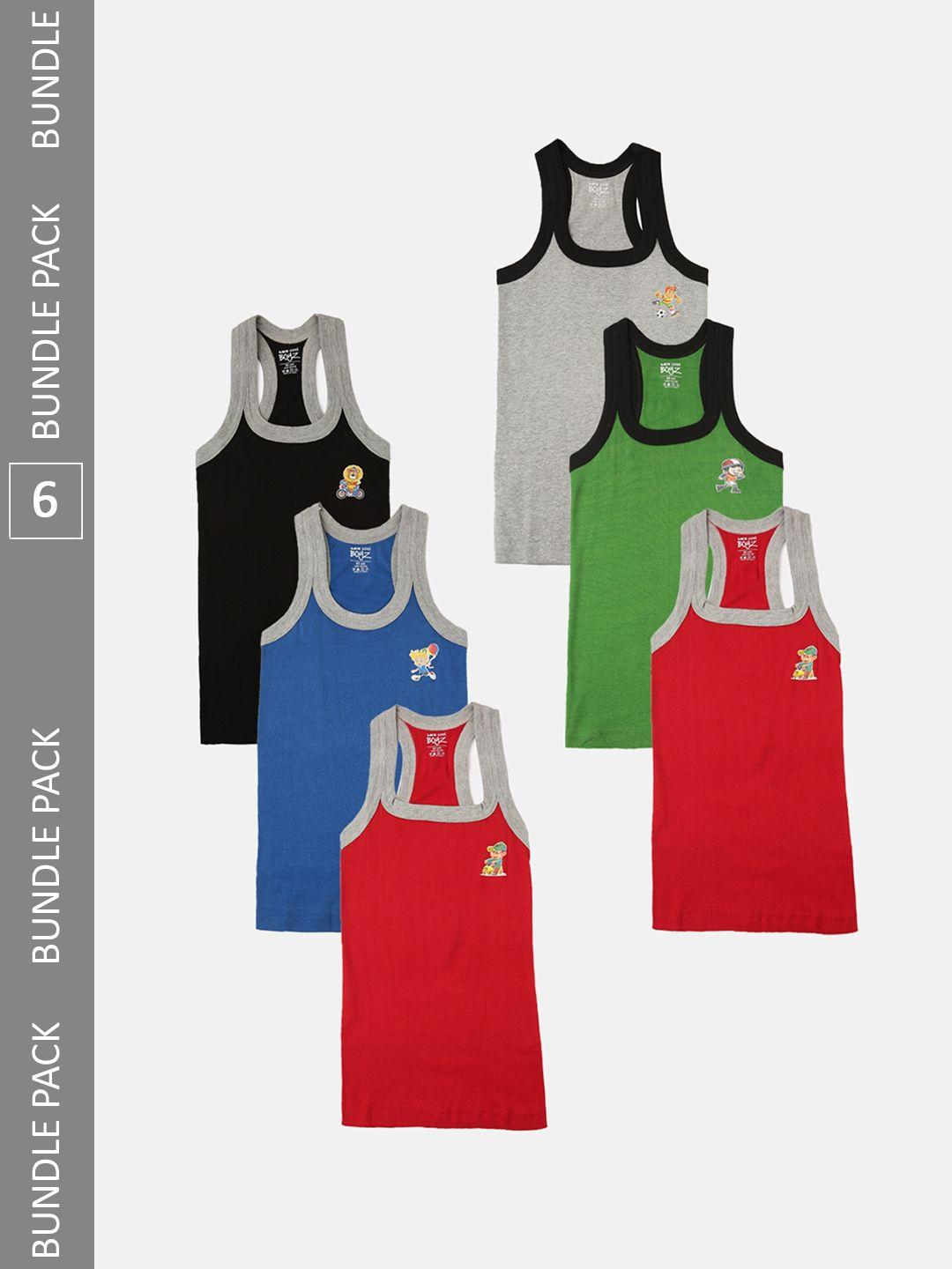 lux cozi boys pack of 6 assorted cotton sleeveless innerwear vests