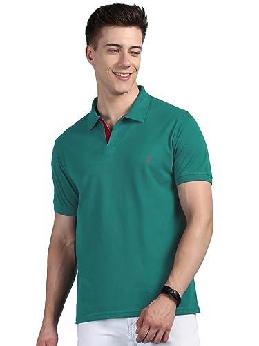 lux cozi men's pack of 1 sea green regular fit polo neck half sleeve solid casual t-shirt (size : large)