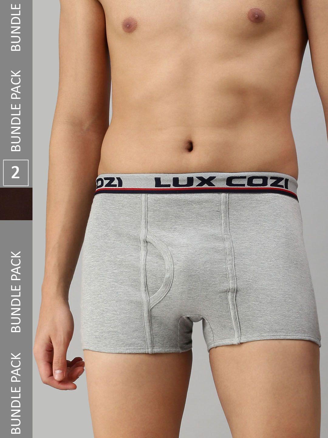 lux cozi men pack of 2 brand logo printed pure cotton trunks cozi_bigshot_slp_brn_gm_2pc