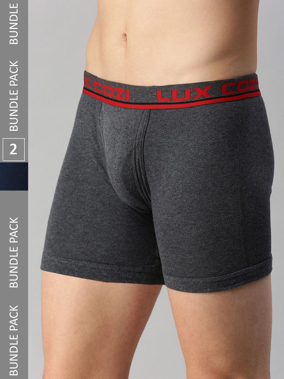 lux cozi men pack of 2 cotton outer elastic mid-rise trunks