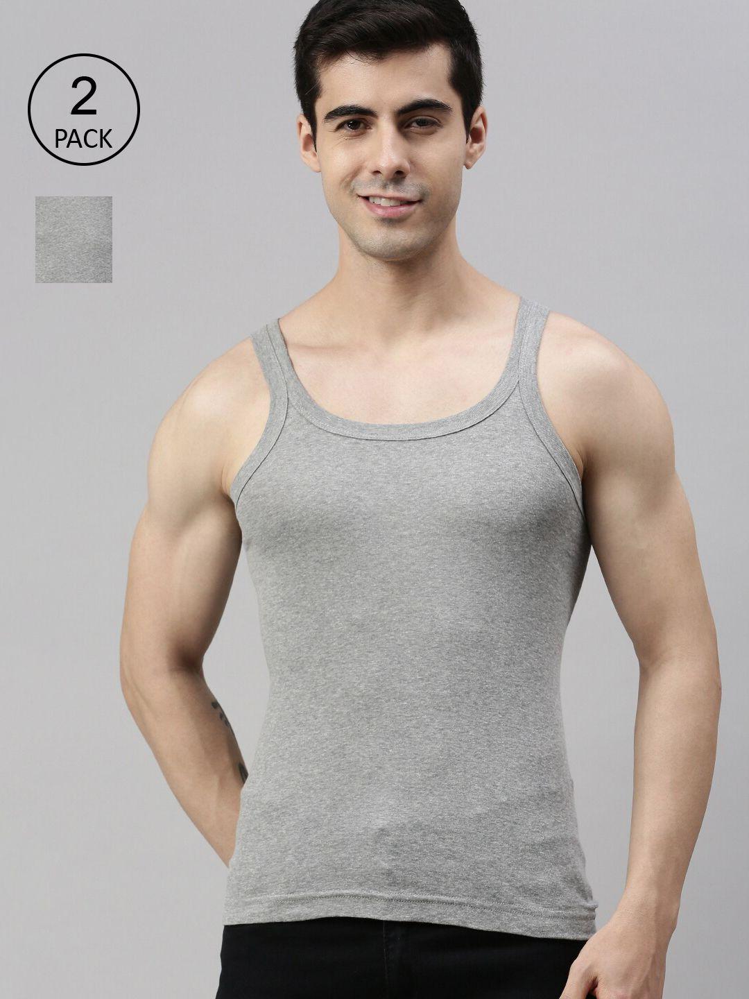 lux cozi men pack of 2 grey solid pure cotton anti-odour innerwear gym vests