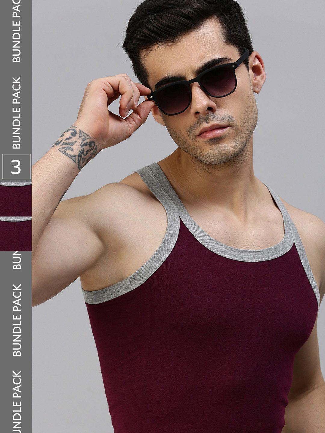 lux cozi men pack of 3 maroon solid pure cotton innerwear vests