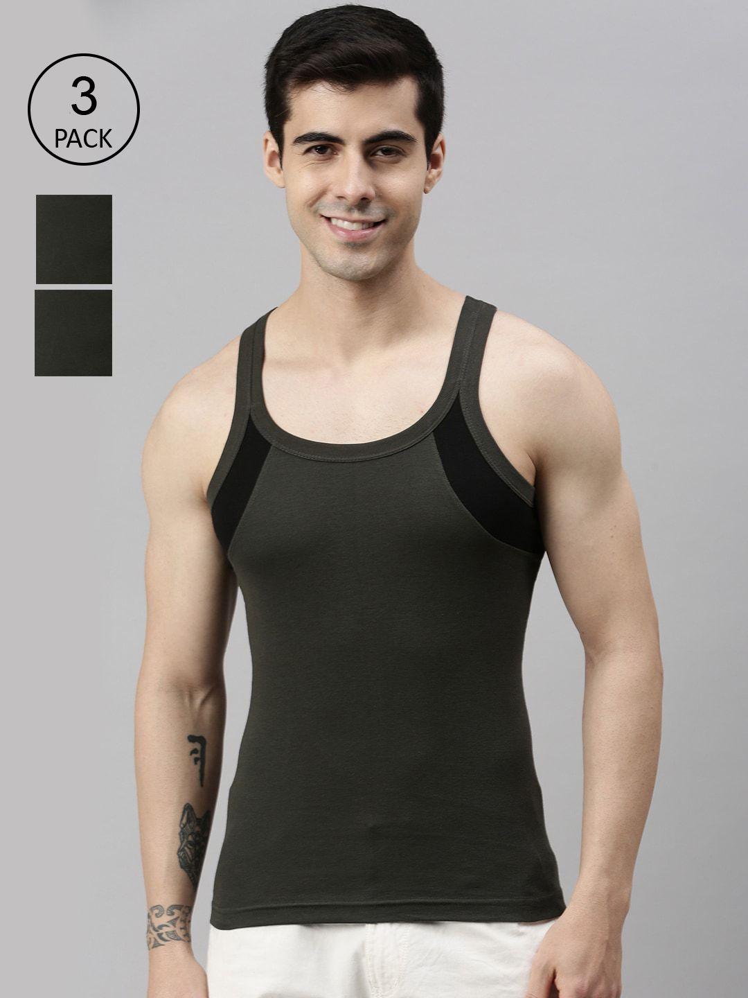 lux cozi men pack of 3 solid pure cotton gym vests
