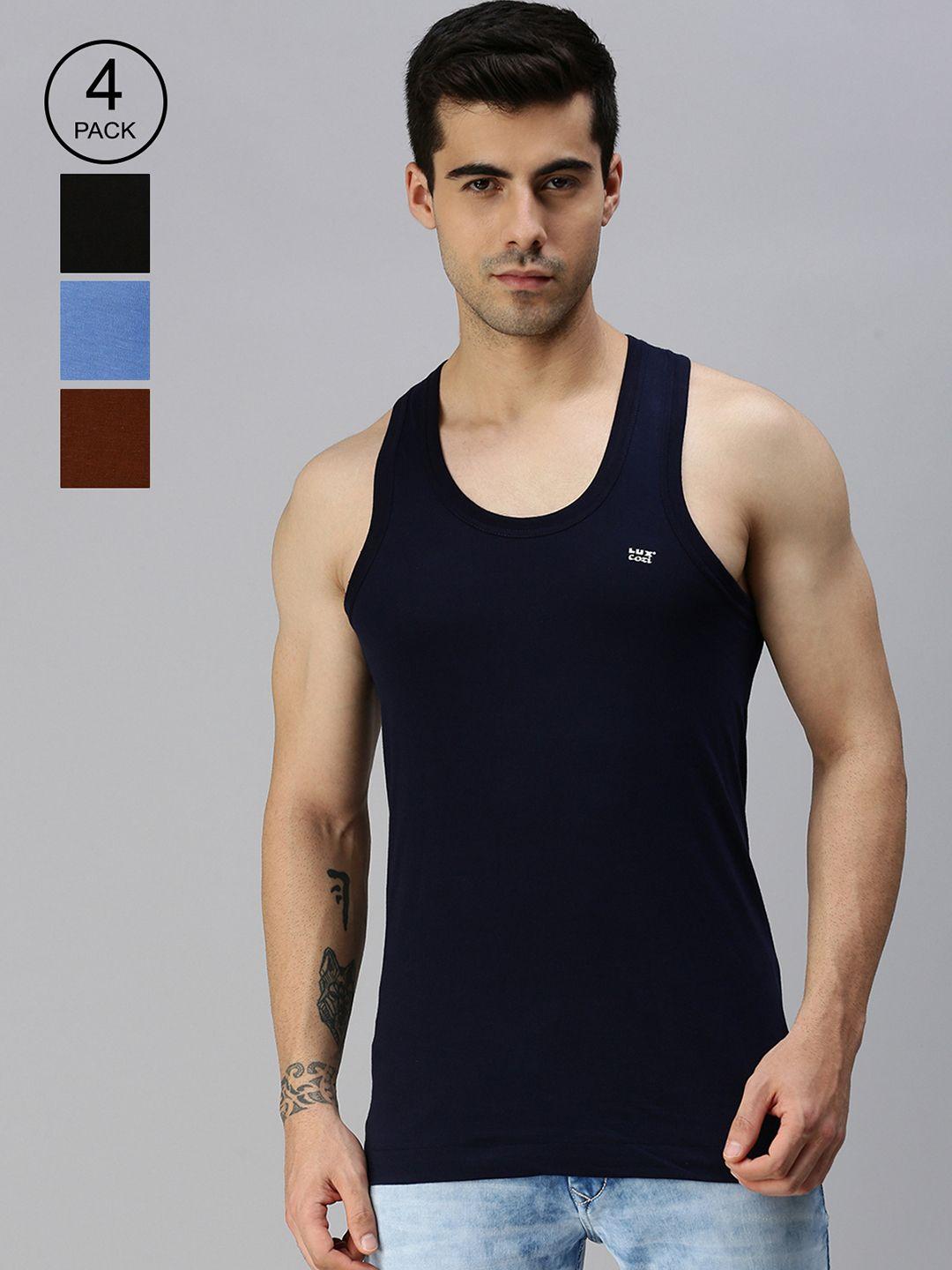 lux cozi men pack of 4 assorted pure cotton innerwear sleeveless basic color vests