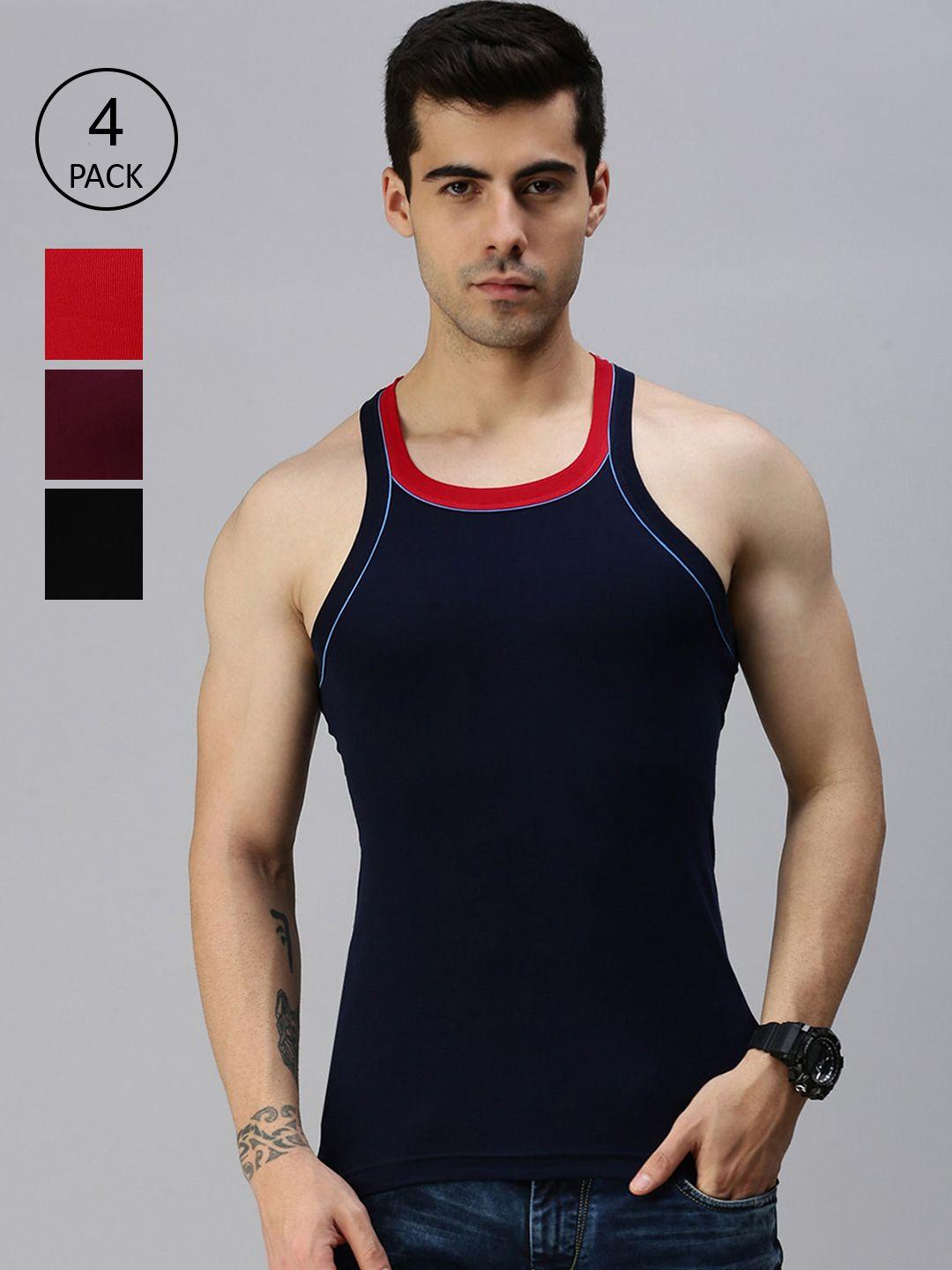 lux cozi men pack of 4 assorted solid pure cotton gym vests