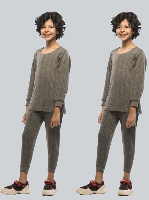lux inferno kids charcoal grey skinny fit full sleeves thermal set (pack of 2)