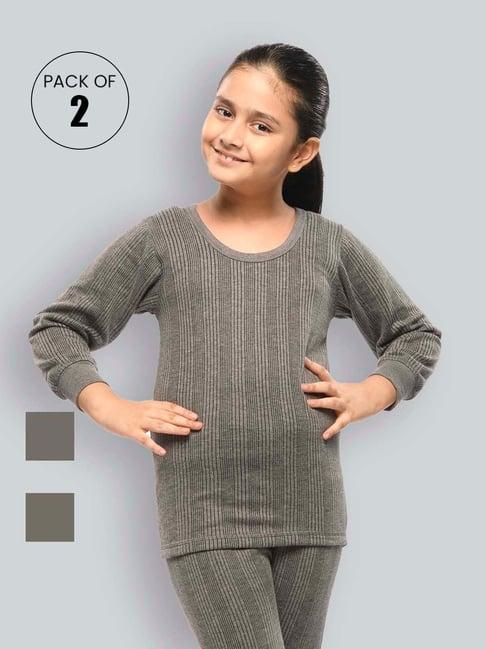 lux inferno kids charcoal grey skinny fit full sleeves thermal top (pack of 2)